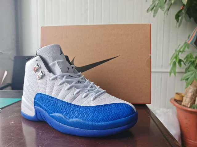 [plus-size shoes] Air Jordαn 12 Retro White Royal Blue Stingray Leather Shock Absorbing High Top Basketball Shoes 29284158