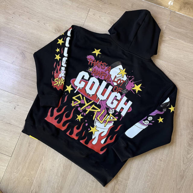 Purple Liquid Foam Cup Yellow Star Border Red Flame Bottom Splash Graffiti Dual Full Sleeve Syrup Cup Fire Star Print Fleece Hoodie 29355862