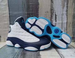 [plus-size shoes] Air @j13 Retro  Obsidian  Leather Round Toe Lace-Up GS White and Blue High-Top Basketball Shoes 29324195