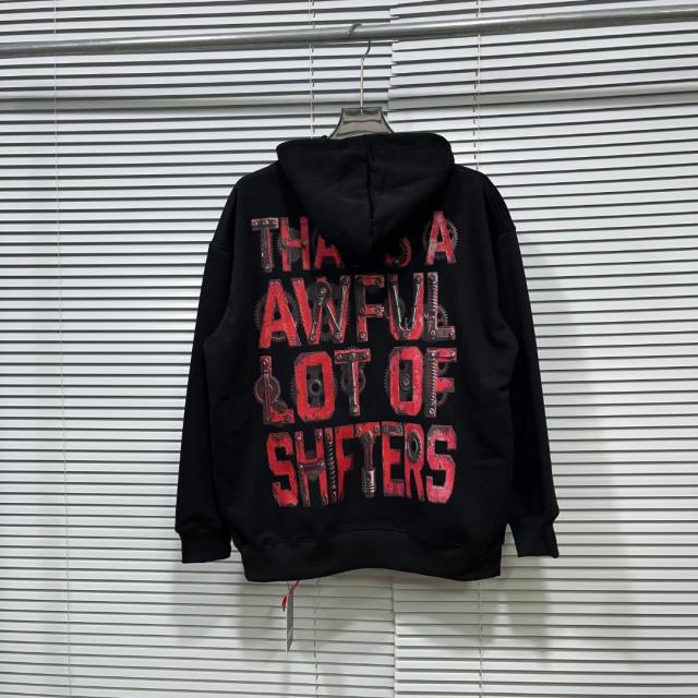 Red Rust Mechanic Gear Overlay Text Slogan Back Vertical Stacked Metal Bolt Letter Print Fleece Hoodie 29355902