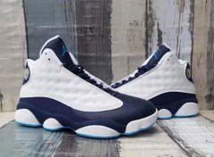 [plus-size shoes] Air @j13 Retro  Obsidian  Leather Round Toe Lace-Up GS White and Blue High-Top Basketball Shoes 29324195