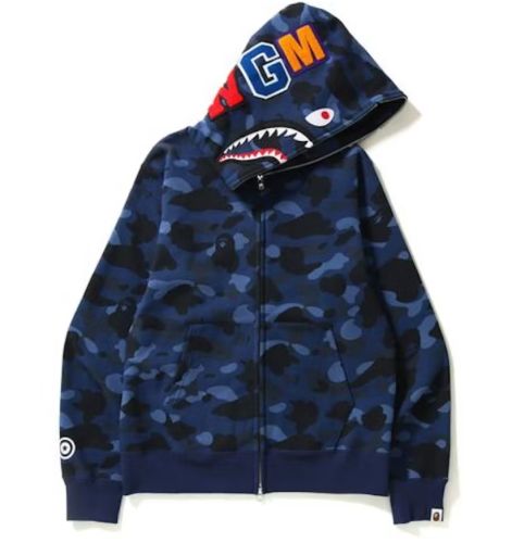 [Best Quality] 1:1 Bape 1ST OG Blue Camo Shark Full Zip up Hoodies