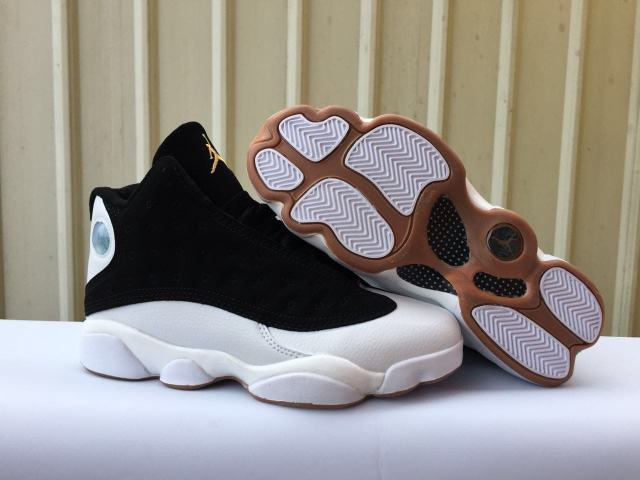 [plus-size shoes] Air Jordαn 13 Retro Black White Gum GS Unisex Black and White Mid-top Basketball Shoes 29323942