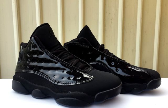 [plus-size shoes] Air @j13 Cap and Gown Black Cat Patent Leather Black GS Cushioned Support High-Top Basketball Shoes 29324249