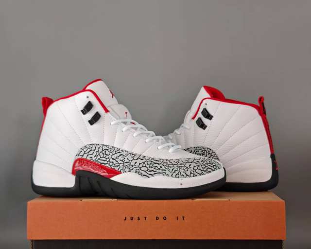 [plus-size shoes] Air Jordαn 12  Retro White Red Elephant Print Pebbled Leather Shock Absorbing High Top Basketball Shoes 29284080