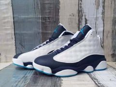 [plus-size shoes] Air @j13 Retro  Obsidian  Leather Round Toe Lace-Up GS White and Blue High-Top Basketball Shoes 29324195