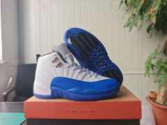 [plus-size shoes] Air Jordαn 12 Retro White Royal Blue Stingray Leather Shock Absorbing High Top Basketball Shoes 29284158