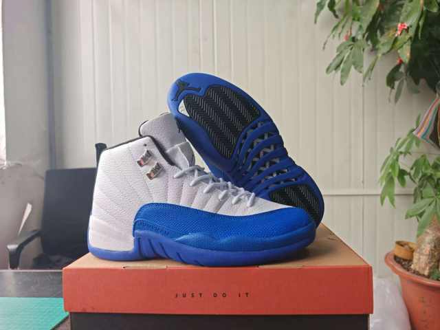 [plus-size shoes] Air Jordαn 12 Retro White Royal Blue Stingray Leather Shock Absorbing High Top Basketball Shoes 29284158