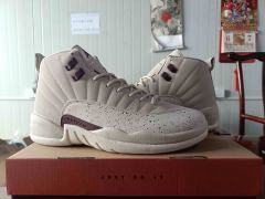 [plus-size shoes] Air Jordαn 12 Retro Off White Burgundy Speckled Print Leather Shock Absorbing High Top Basketball Shoes 29284102