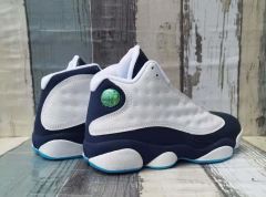 [plus-size shoes] Air @j13 Retro  Obsidian  Leather Round Toe Lace-Up GS White and Blue High-Top Basketball Shoes 29324195