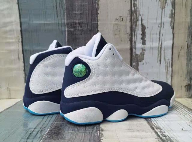[plus-size shoes] Air @j13 Retro  Obsidian  Leather Round Toe Lace-Up GS White and Blue High-Top Basketball Shoes 29324195