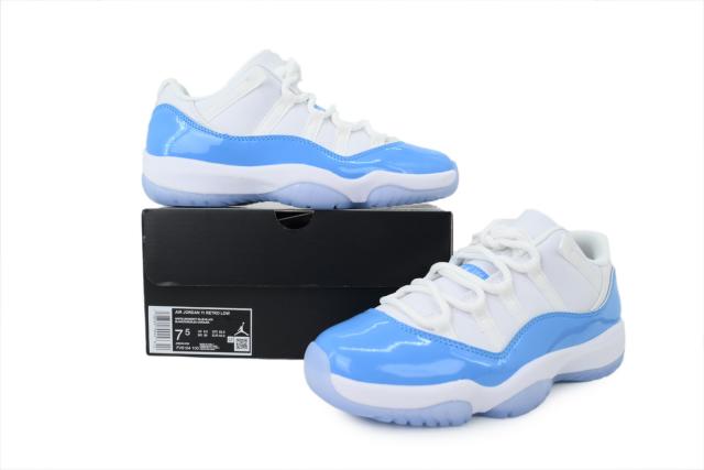 [plus-size shoes]Jordαn 11 Low-top North Carolina Blue Real Carbon Full-Grain Leather Basketball Sneakers 29030381