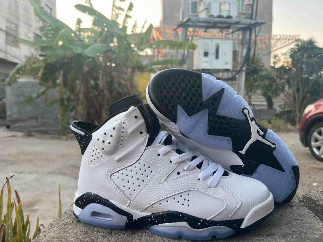 [plus-size shoes] Air Jordαn 6's  Retro Shock Absorbing Wear Resistant White Black Speckled Leather High Top Basketball Sneakers 29322738