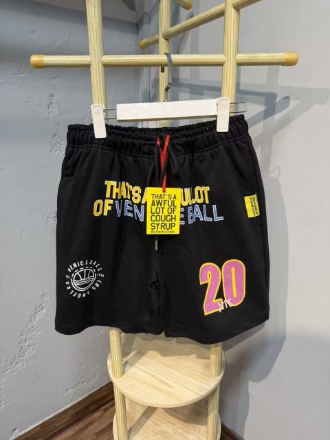 Two-Tone Yellow Pink Letter Number Print Elastic Drawstring Loose Cotton Sweat Shorts 29356460