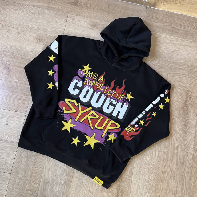 Purple Liquid Foam Cup Yellow Star Border Red Flame Bottom Splash Graffiti Dual Full Sleeve Syrup Cup Fire Star Print Fleece Hoodie 29355862