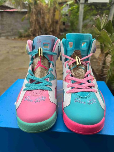 [plus-size shoes] Air Jordαn 6's Doernbecher Air Cushion Detachable Patch Pink White Mint Green High Top Basketball Sneakers 29322778