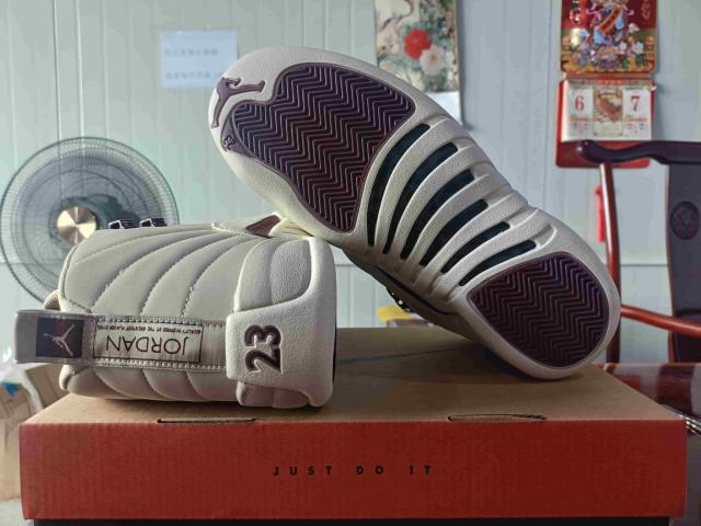 [plus-size shoes] Air Jordαn 12 Retro Off White Burgundy Speckled Print Leather Shock Absorbing High Top Basketball Shoes 29284102