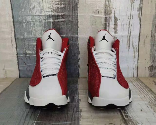 [plus-size shoes] Air @j13 Retro  Red Flint  Leather & Fabric Grey White Red GS High-Top Basketball Shoes 29324225