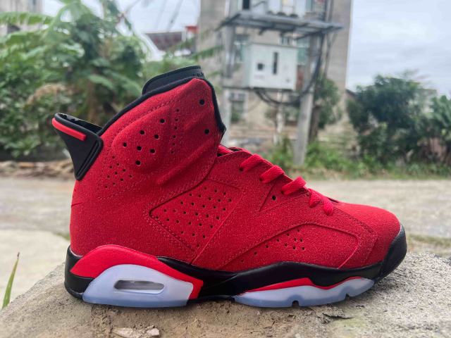 [plus-size shoes] Air Jordαn 6's Toro Bravo Air Cushion Shock Absorbing Full Red Black Trim High Top Basketball Sneakers 29322842