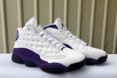 [plus-size shoes] Air @j13 Retro PU Purple and Gold Lakers White Purple Color Block Unisex Cushioned High-Top Basketball Shoes 29323963