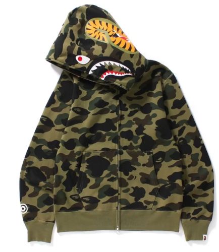 [Best Quality] 1:1 Bape 1ST Green Camo Shark Hoodie Zip Up