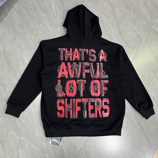 Red Rust Mechanic Gear Overlay Text Slogan Back Vertical Stacked Metal Bolt Letter Print Fleece Hoodie 29355902