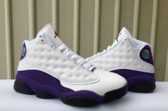 [plus-size shoes] Air @j13 Retro PU Purple and Gold Lakers White Purple Color Block Unisex Cushioned High-Top Basketball Shoes 29323963