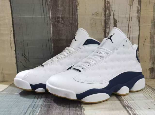 [plus-size shoes] Air @j13  Midnight Navy  White Unisex White & Navy Mid-Top Vintage Basketball Shoes 29323975
