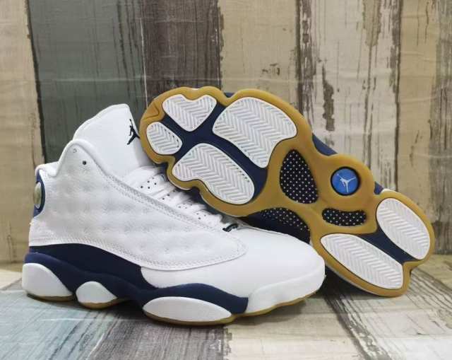 [plus-size shoes] Air @j13  Midnight Navy  White Unisex White & Navy Mid-Top Vintage Basketball Shoes 29323975