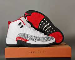 [plus-size shoes] Air Jordαn 12  Retro White Red Elephant Print Pebbled Leather Shock Absorbing High Top Basketball Shoes 29284080
