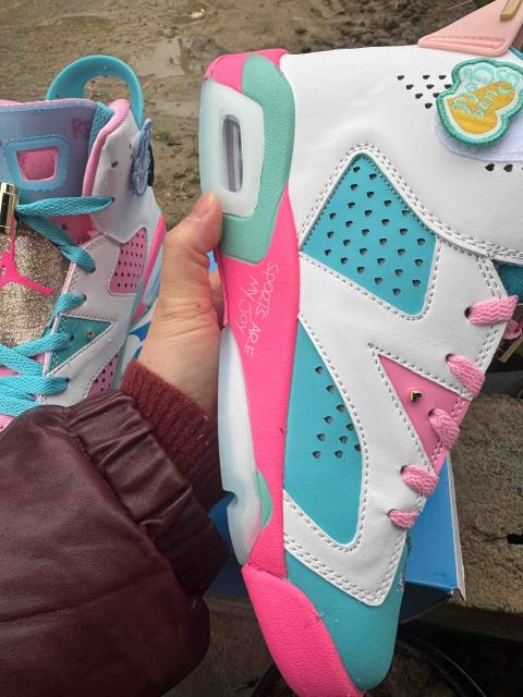 [plus-size shoes] Air Jordαn 6's Doernbecher Air Cushion Detachable Patch Pink White Mint Green High Top Basketball Sneakers 29322778