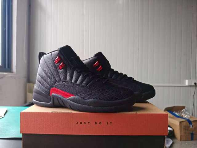 [plus-size shoes] Air Jordαn 12 Retro Bred Black Red Pebbled Leather Shock Absorbing High Top Basketball Shoes 29284147