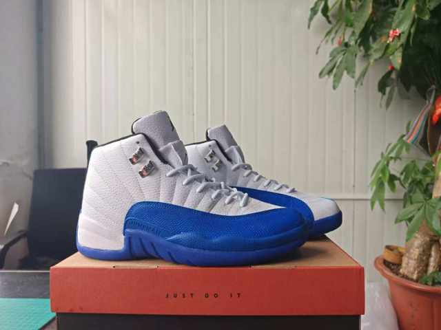 [plus-size shoes] Air Jordαn 12 Retro White Royal Blue Stingray Leather Shock Absorbing High Top Basketball Shoes 29284158
