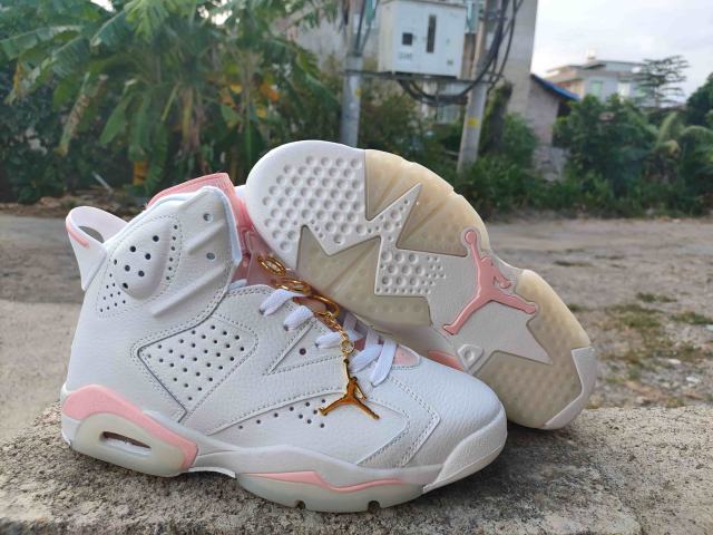 [plus-size shoes] Air Jordαn 6's Gold Hoops White Pink Gold Pendant High Top Basketball Sneakers 29322837