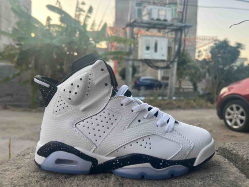 [plus-size shoes] Air Jordαn 6's  Retro Shock Absorbing Wear Resistant White Black Speckled Leather High Top Basketball Sneakers 29322738
