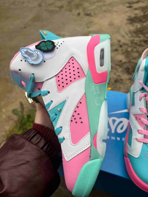 [plus-size shoes] Air Jordαn 6's Doernbecher Air Cushion Detachable Patch Pink White Mint Green High Top Basketball Sneakers 29322778