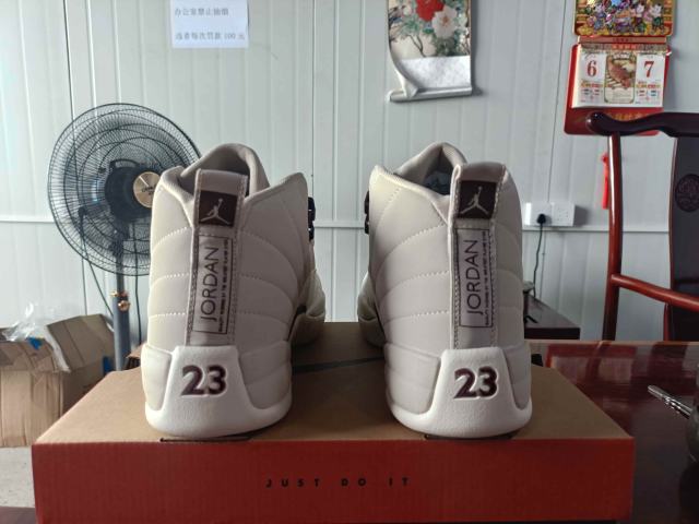 [plus-size shoes] Air Jordαn 12 Retro Off White Burgundy Speckled Print Leather Shock Absorbing High Top Basketball Shoes 29284102