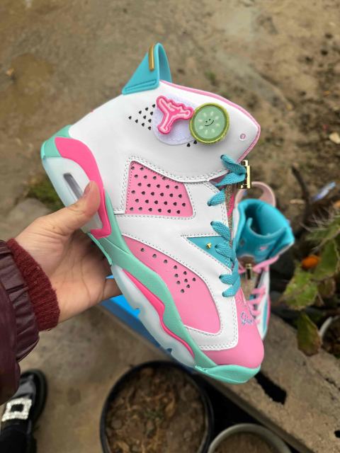 [plus-size shoes] Air Jordαn 6's Doernbecher Air Cushion Detachable Patch Pink White Mint Green High Top Basketball Sneakers 29322778