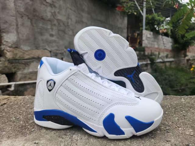 [plus-size shoes] Air Jordαn 14 Hyper Royal Cushioned Anti-slip Wear-resistant Lightweight Unisex White and Blue Low-top Vintage Basketball Shoes 29323006