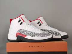 [plus-size shoes] Air Jordαn 12  Retro White Red Elephant Print Pebbled Leather Shock Absorbing High Top Basketball Shoes 29284080