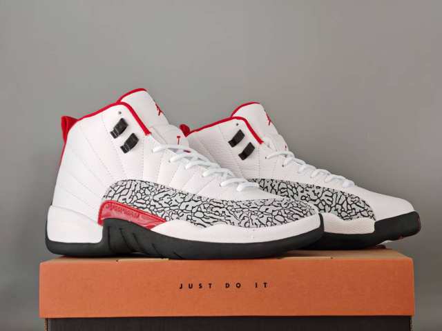 [plus-size shoes] Air Jordαn 12  Retro White Red Elephant Print Pebbled Leather Shock Absorbing High Top Basketball Shoes 29284080