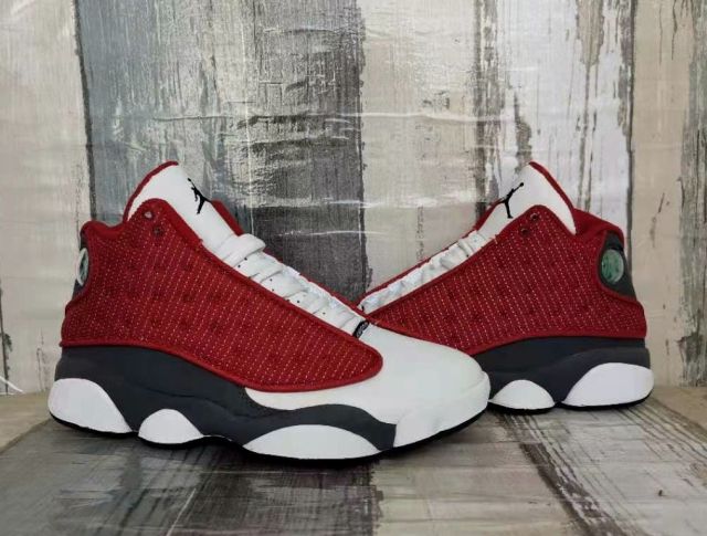 [plus-size shoes] Air @j13 Retro  Red Flint  Leather & Fabric Grey White Red GS High-Top Basketball Shoes 29324225