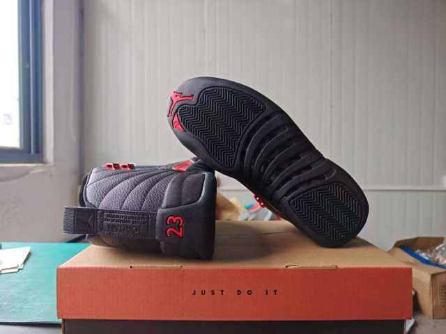 [plus-size shoes] Air Jordαn 12 Retro Bred Black Red Pebbled Leather Shock Absorbing High Top Basketball Shoes 29284147