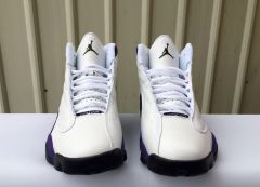 [plus-size shoes] Air @j13 Retro PU Purple and Gold Lakers White Purple Color Block Unisex Cushioned High-Top Basketball Shoes 29323963
