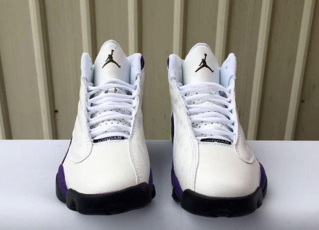 [plus-size shoes] Air @j13 Retro PU Purple and Gold Lakers White Purple Color Block Unisex Cushioned High-Top Basketball Shoes 29323963