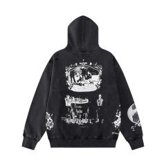ERD Distressed Washed Black French Quote Napoleon Print Hoodie Vintage  Streetwear Hooded Sweatshir