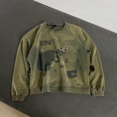 ERD Olive Vintage Crewneck ERD Abstract Skull Distressed Grunge Sweatshirt