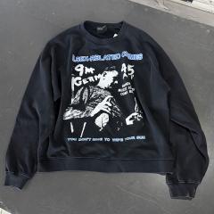 ERD VWashed Black Raglan Crewneck Pullover ERD Crime Figure Graphic Streetwear Sweatshirt