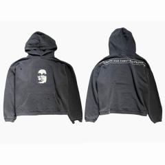 ERD Vintage Washed Black Distressed Hoodie Patch Portrait Graphic Cropped Grunge Hoodie