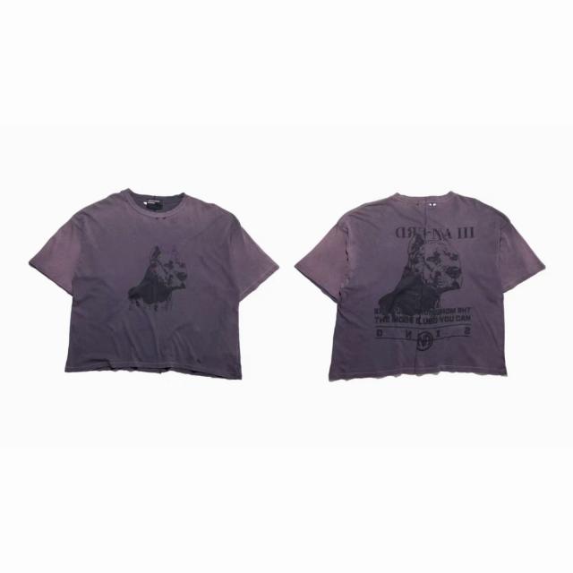 ERD Enfants Riches Déprimés Purple Vintage Washed Tee Pitbull Dog Portrait Distressed Grunge T-Shirt
